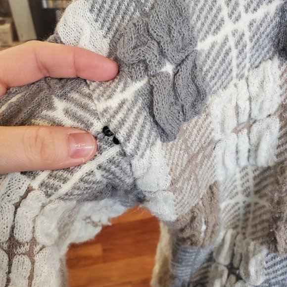 Vintage 70s Womens Chunky Knit Oversized Cardigan Plaid Open Front Textured Sz L - Picture 9 of 11